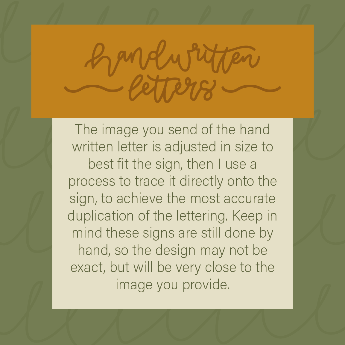 Hand written letter sign